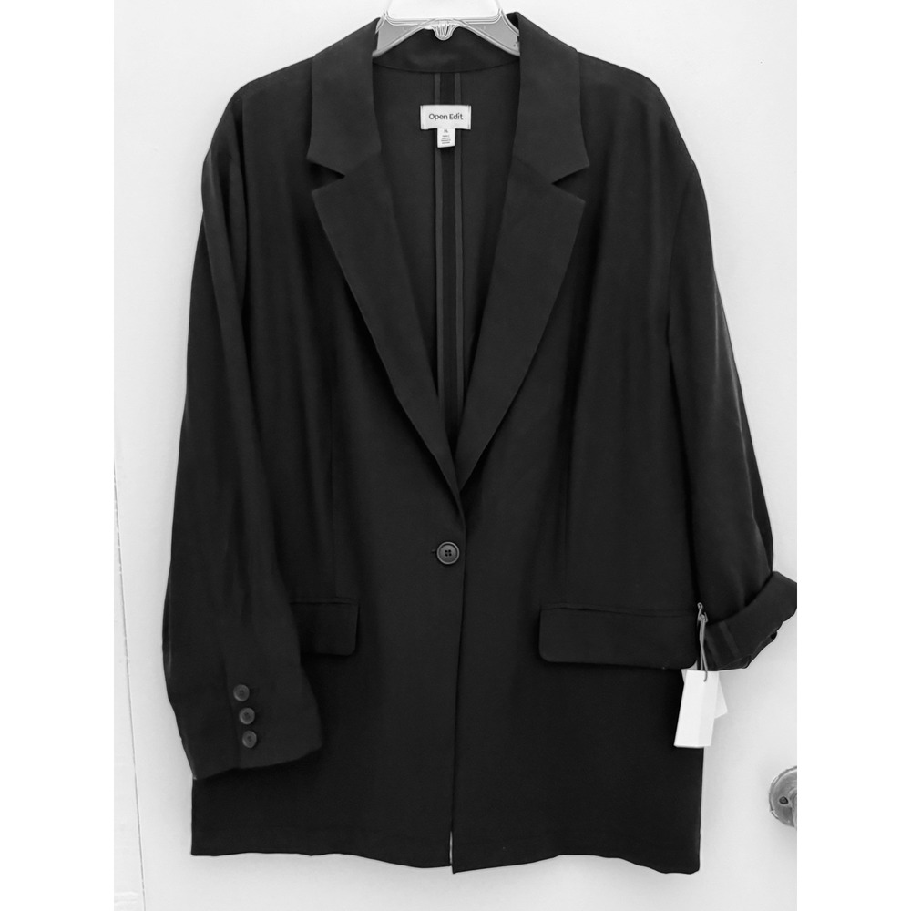 OPEN EDIT Nordstrom Blazer Womens XL Black Rayon Relaxed Fit Single Button NEW